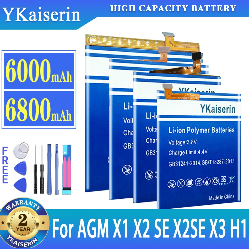 

YKaiserin High Quality Battery for AGM X1 for AGM X2 SE X2SE H1 X3 Batteries Batteria + Free Tools