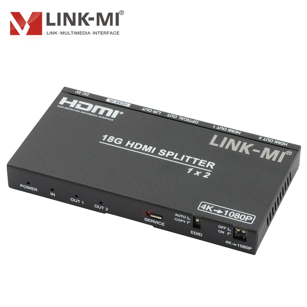 Фото LINK-MI 4K@60Гц 1x2 HDMI 2.0 сплиттер с экстрактором/скейлером звука, 1 вход 2 выхода, HDMI сплиттер 4K2K@50/60Гц 1x2, сплиттер-даскейлер №4