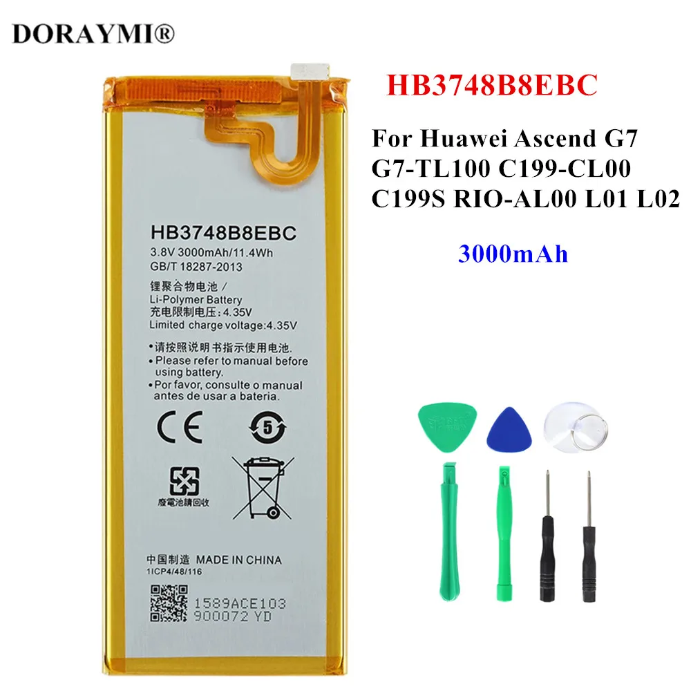 

Original 3000mAh HB3748B8EBC Battery For Huawei Ascend G7 G7-TL100 C199-CL00 C199S RIO-AL00 L01 L02 Replacement Phone Batteries