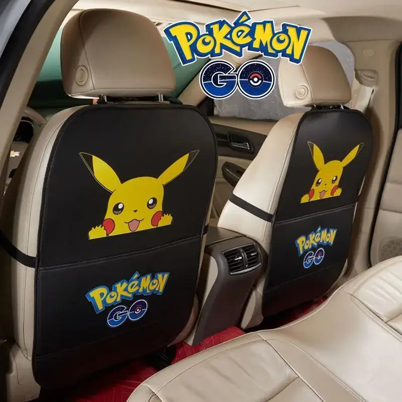 

New Anime Pokemon Pikachu Car Seat Back Storage Rear Seat anti-Kick Pad Protection Pad Back Hanging Bag Storage Bag Box Cartoon