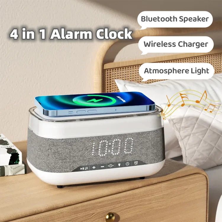 Bluetooth Speaker Wireless Charger Fast Charge Clock Atmosphere Night Light Home Decor