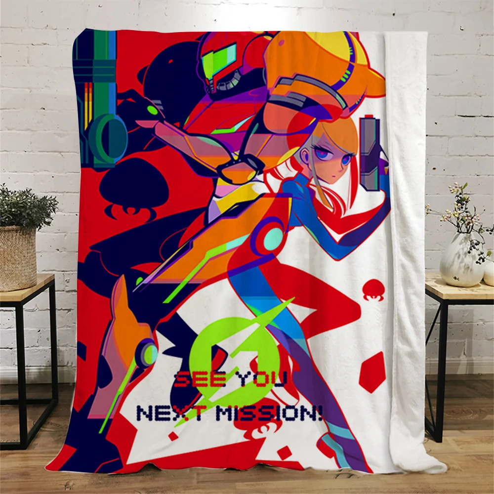 

CLOOCL METROID Flannel Blanket Fashion Anime Blankets 3D Graphic Summer Air Conditioner Throw Quilt Gifts for Birthday