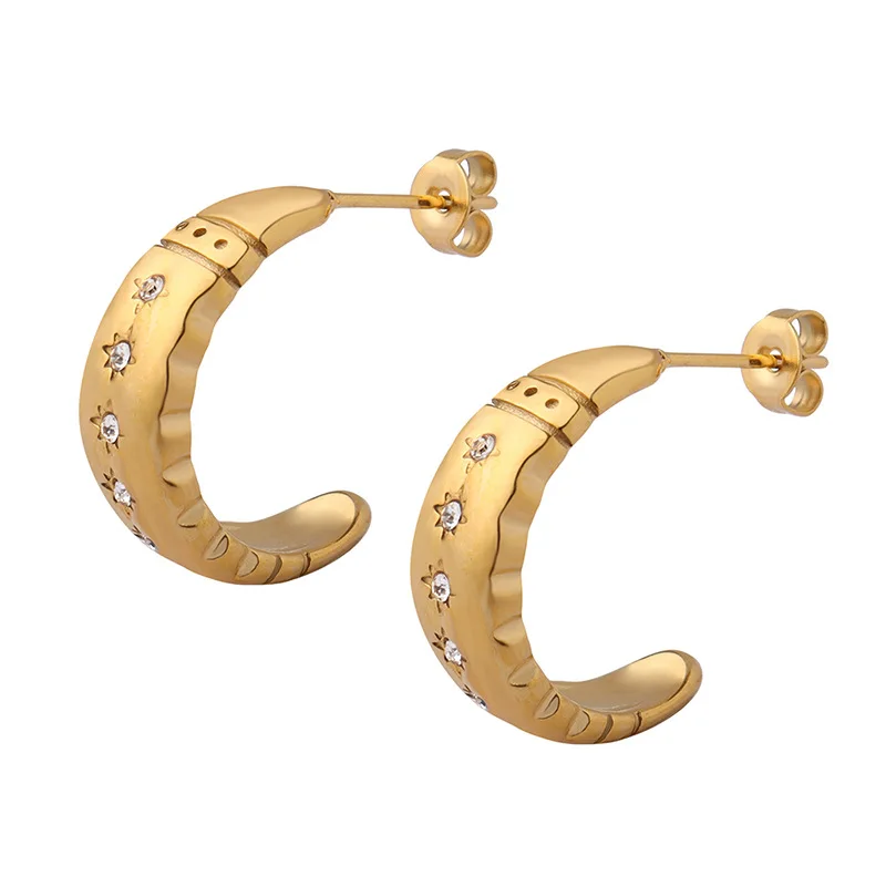 

C-shaped Earrings 316L Stainless Steel Inlaid Zircon Simple Gold-plated Fashion Ear Jewelry Non-fading Accessries for Women