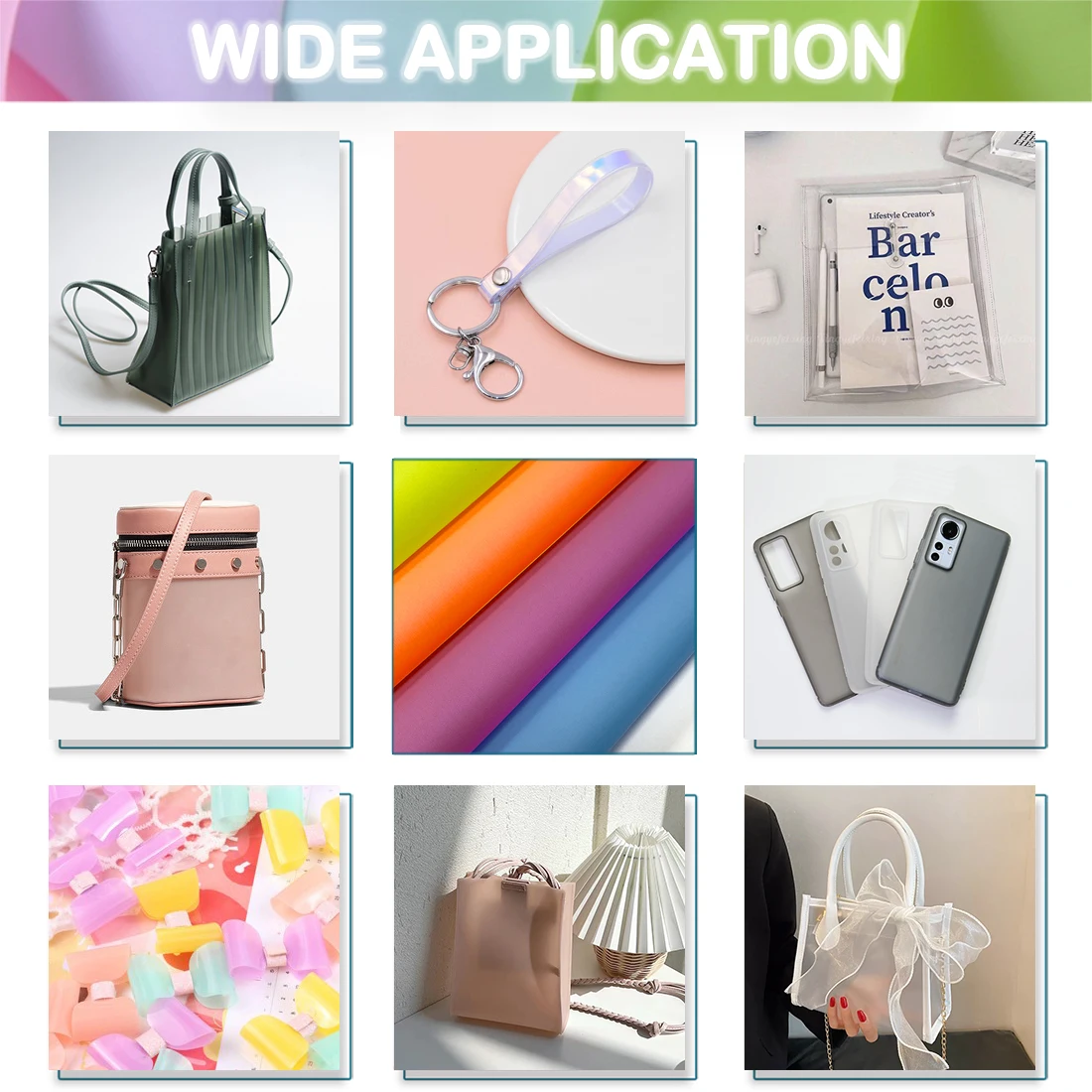 Solid Color Jelly Roll Vinyl Clear PVC Fabric Glitter Synthetic Leather Sheet for Bows Bags Book Cover DIY Craft Materials A4Set |