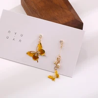 2022 elegant asymmetric hollow enamel butterfly drop earrings for women girls trendy rhinestone pendientes brincos jewelry
