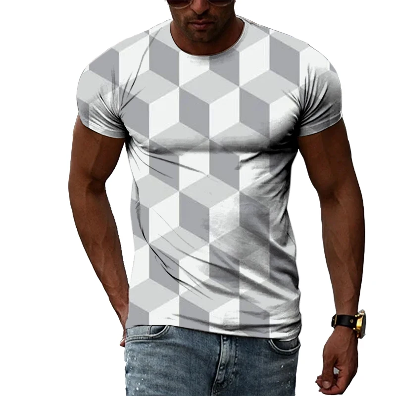 

2022 Summer Simple Fashion Plaid Men's T -Shirt, 3D Casual Creative Personality Prints Short -Sleeved Tops.