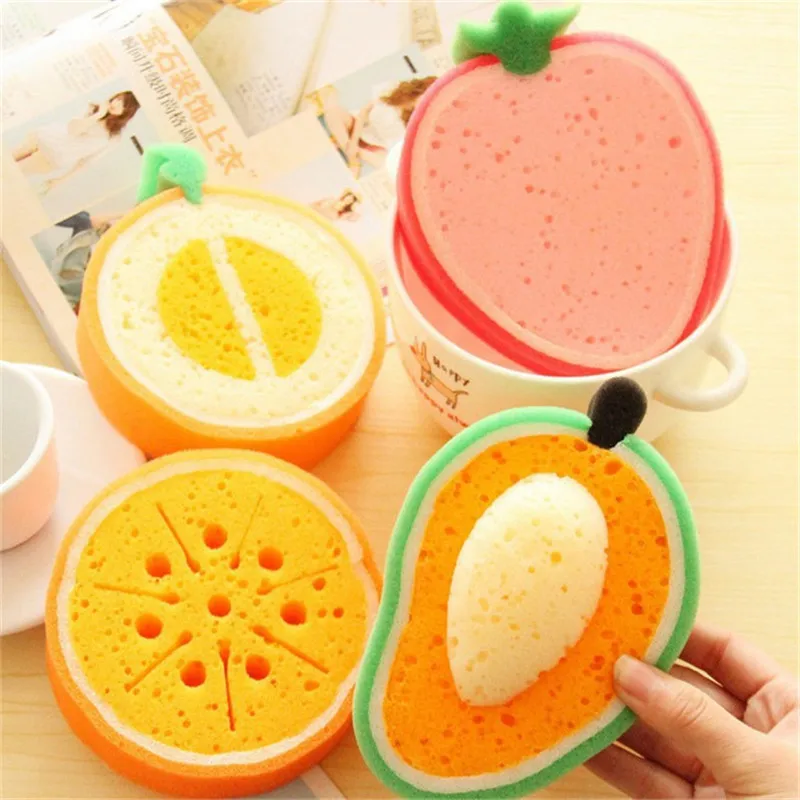 

4pcs/set Creative Cleaning Sponge Fruit Shape Washing Dishes Sponge Thickened Dishwashing Wipe Household Kitchen Accessories