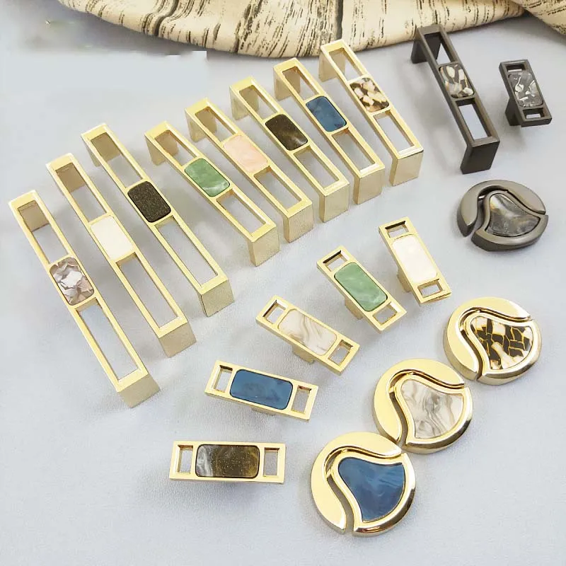 

Golden Marble Shell Pattern Zinc Alloy Nordic Modern Minimalist Drawer Wardrobe Door Handle Kitchen Cabinet Handle Drawer Knobs