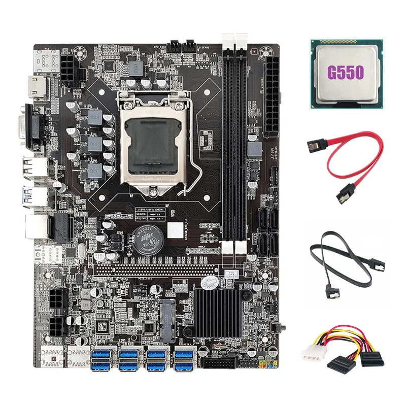 

B75 ETH Mining Motherboard 8XUSB Adapter+G550 CPU+2XSATA Cable+4PIN To SATA Cable LGA1155 B75 USB Miner Motherboard