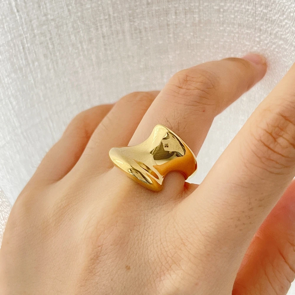 

Minar Dainty Stainless Steel 18K Gold Plated Smooth Chunky Rings Large Solid Wide Irregular Finger Ring for Women Accessories