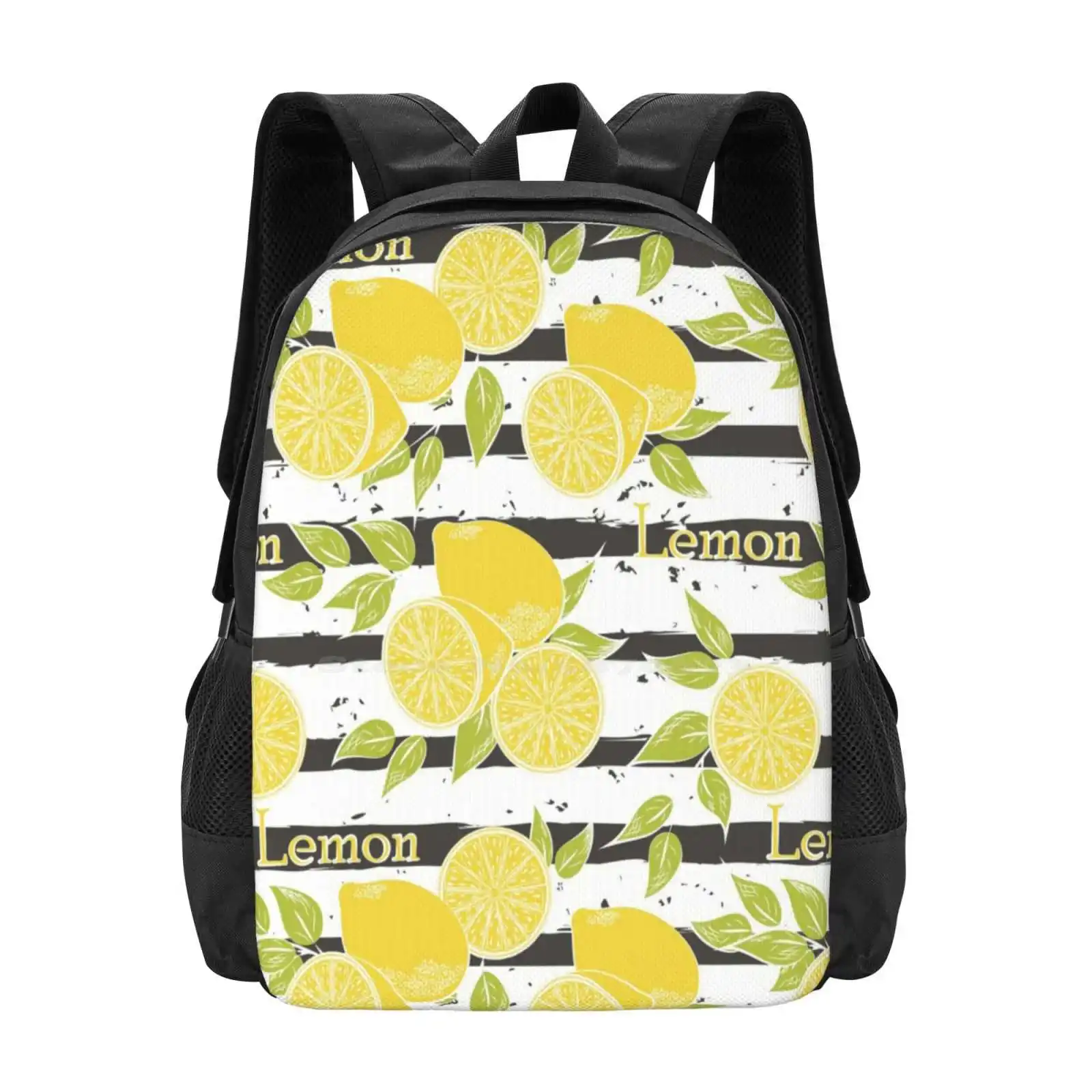 Lemons Bag Backpack For Men Women Girls Teenage Food Fruit Healthy Seamless Pattern Background Kitchen Piece Plant Seed Snack
