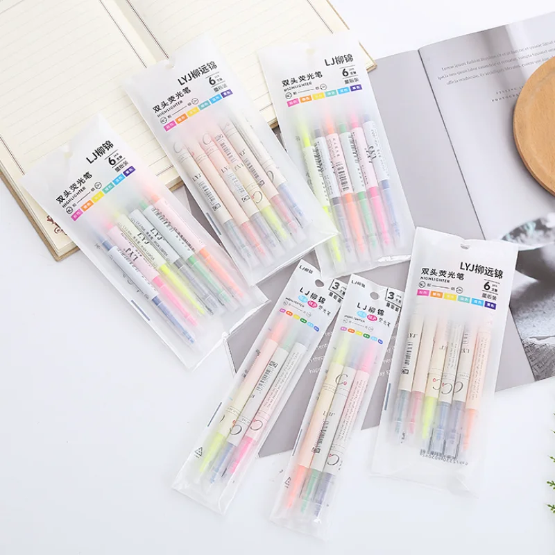 

Double-headed Color Highlighter 6-color Mark Key Line Marker Pen Student Graffiti Hand Account Pen Oblique Head Watercolor Pen