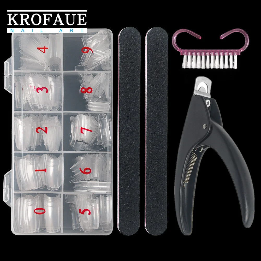 

500pcs False Nails Tips Half Cover Acrylic Fake Nail French Style With Nails Clipper Files Tips Cutters Manicure Sets Tool