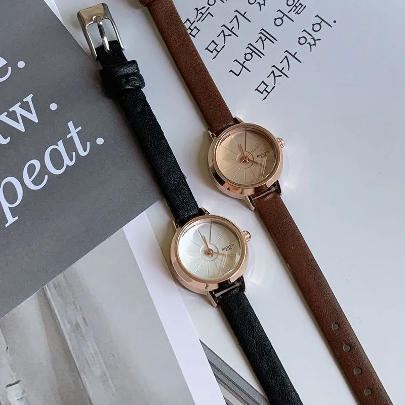 Женский ремешок для часов из искусственной кожи с маленьким циферблатом круглый