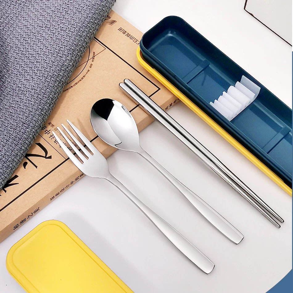 

304 Stainless Steel Chopsticks Spoon Fork Dinnerware Sets Portable Travel Cutlery Set Tableware Kitchen Utensils with Case