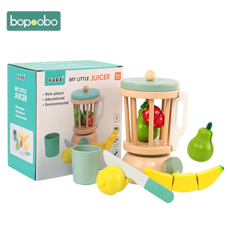 New Baby Wooden Pretend Play Sets Fruit Juicer Simulation Machine Blender Kit Game Mixer Kitchen Role Simulation Cut Fruit Toys