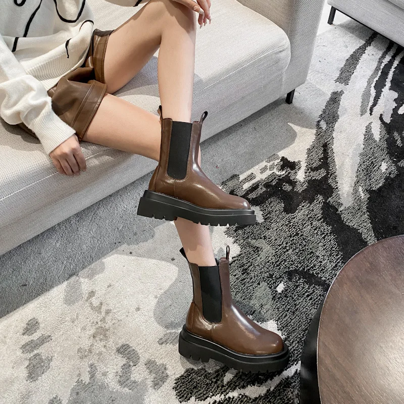 Новое поступление ботинки челси на толстой подошве в британском стиле для женщин