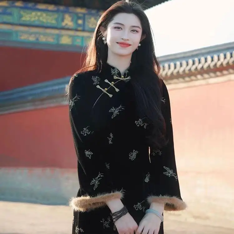 Ling Qian Zihe Yumo 2024 новое облегающее платье Cheongsam в китайском стиле ретро из двух