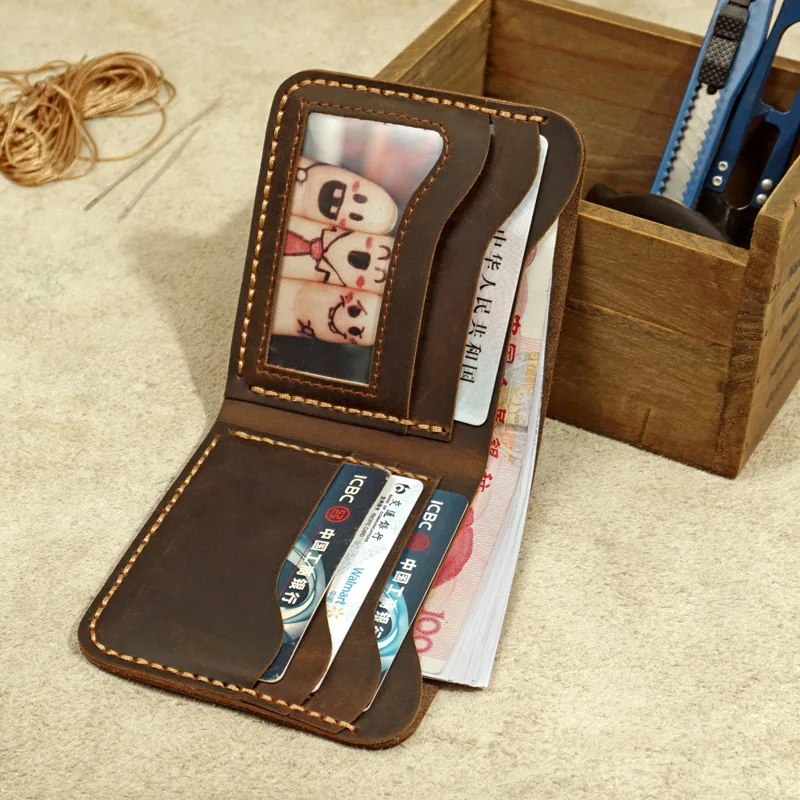 Handmade DIY Wallet For Men Boyfriend Husband Best Birthday Aniversary Day Gift Genuine Leather Purse Card Holder Vintage Style