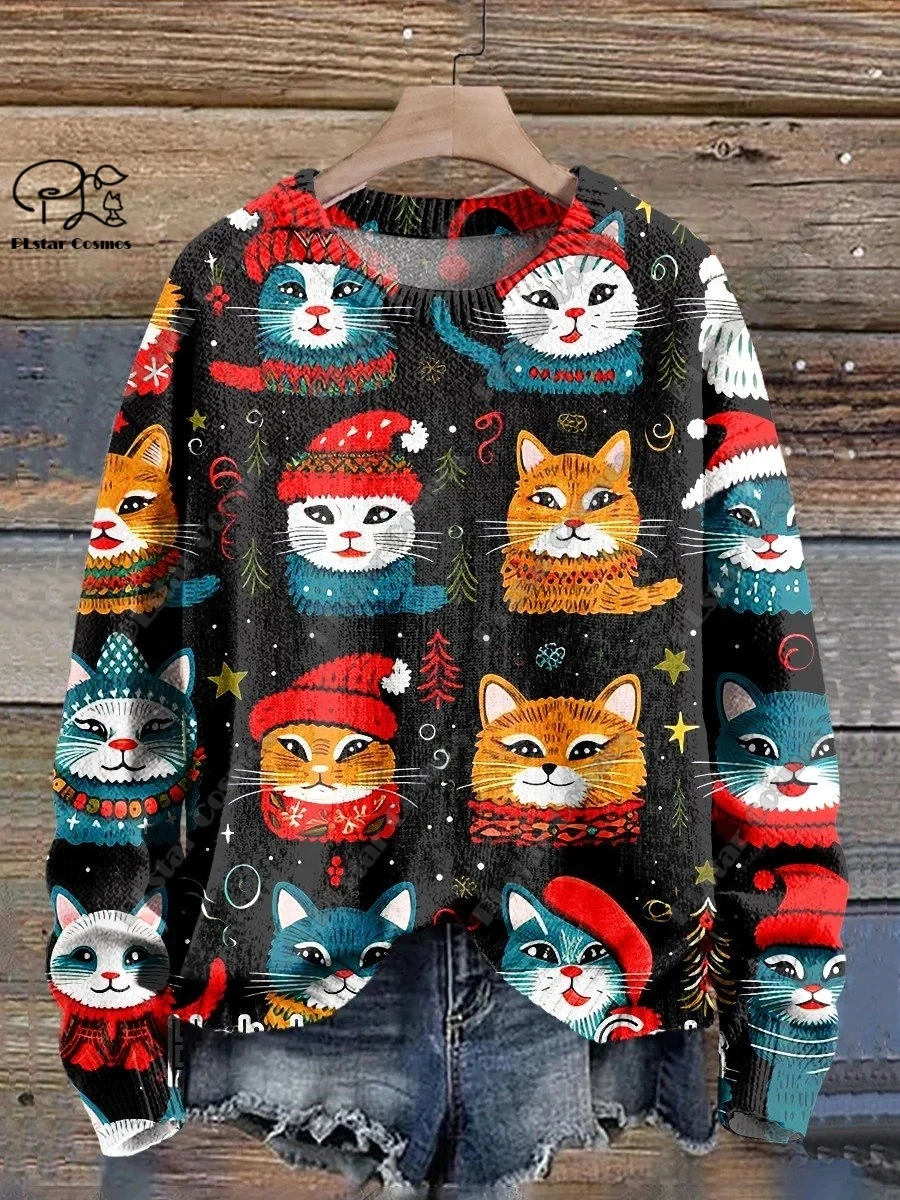 3D печать животных серия крутой кошки рисунок уродливый свитер Повседневный