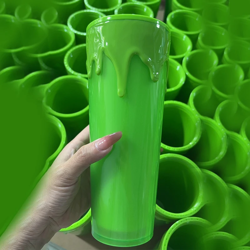

Large Capacity Tumbler Plastic Accompanying Fluorescent Green Straw Cup Fluorescent Green Party Supplies Double Wall Sippy Cup