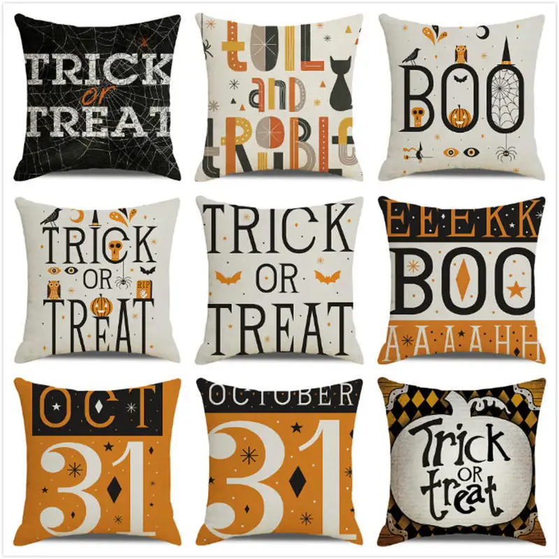 

Trick or Treat Pillowcases Funny Ghost Pillows Case Decor Home Pillow Cover Decorative Bed Chair Living Room Bedroom 40x40cm