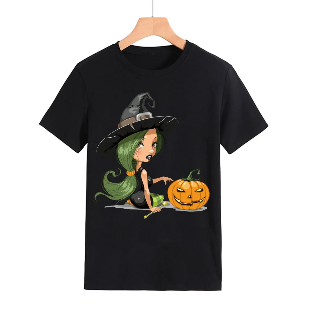 

New Women's Large Size T-shirt Witch Halloween Style Printed Tees Street Fashion Casual Girl T-shirt Graphic Tshirts