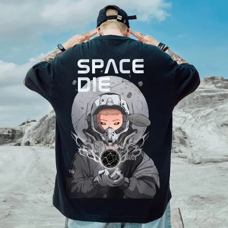 

New Summer Fashion Oversize Short Sleeved Men T-Shirt Loose Funny Space Elements Anime Print Men's Unisex T Shirt Couples Top