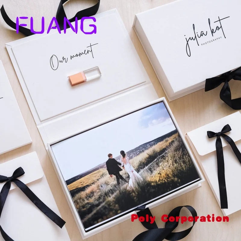 Custom 4*6 5X7 6*8 inch prints Linen Special Paper Wedding Foto Album Photo Box USB Flash Drives Gpacking box for small business