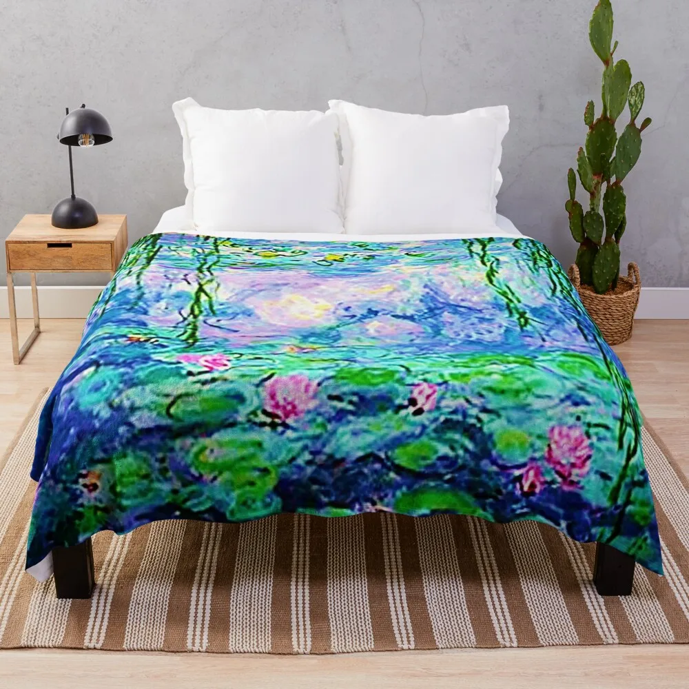 Claude Monet Pink Water Lilies - Les Nymph Xouth Roses Плед Волосы Роскошные дизайнерские одеяла
