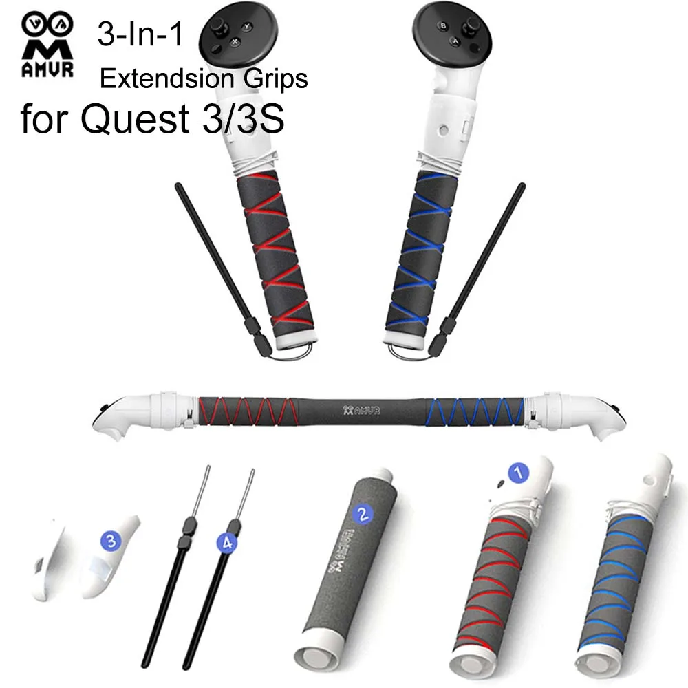 Фото Удлиненные ручки AMVR 3-в-1 для Quest 3 3S, ручка контроллера для Beat Saber Gorilla Tag Golf, сверхъестественное VR, игровая часть №1