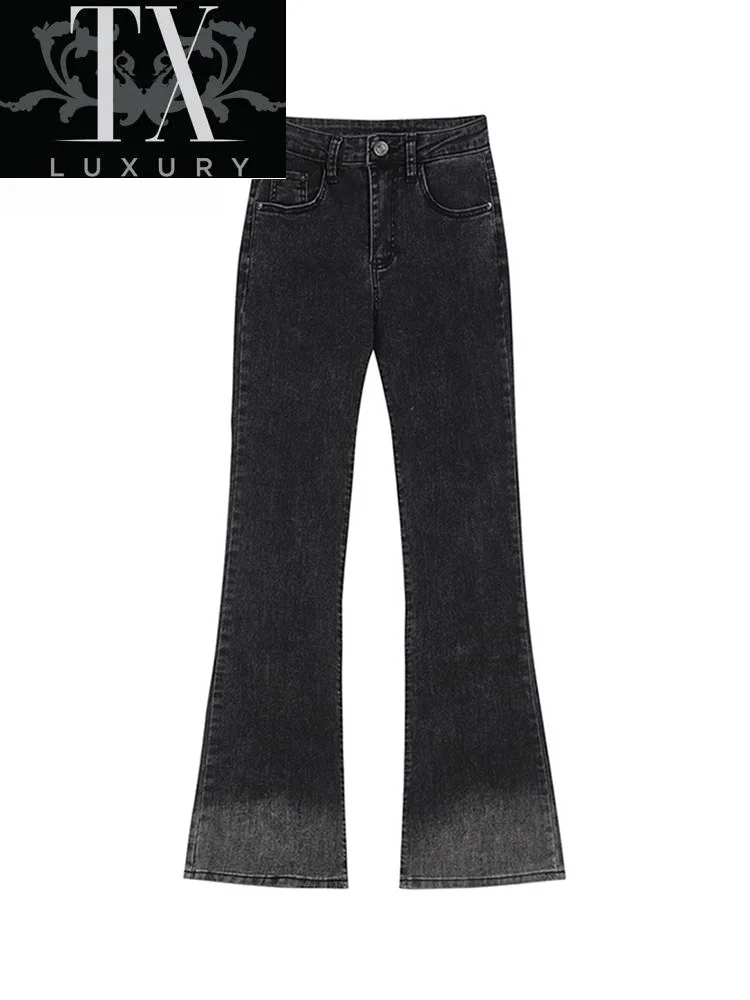 

Flare Pants Women Denim Trousers Autumn Street Fashion Gradient Vintage Korean Style High Waist All-Match Jeans Mujer