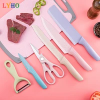 6pcs kitchen cooking knife set with cover as gift colored sharp chef knife decor cutlery stainless steel cookware
