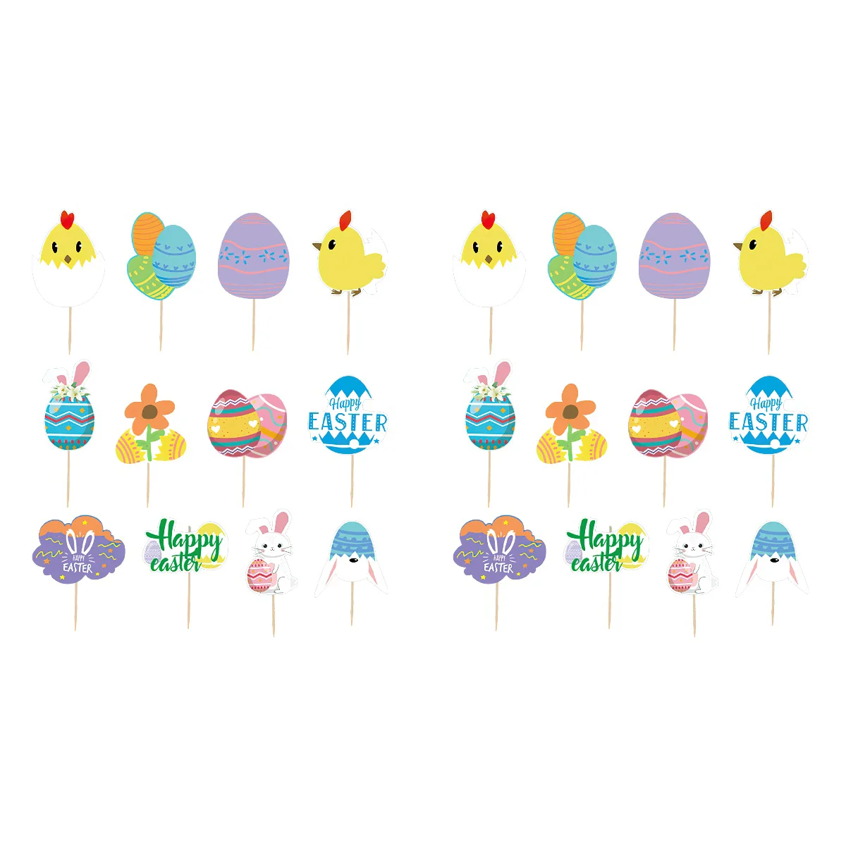 

4 Sets Easter Cake Picks Cartoon Cupcake Toppers Dessert Insert Cards Cake Decors