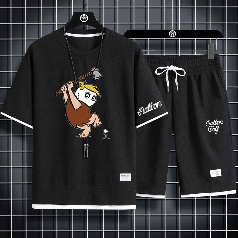 golf Men's Two Piece Set Linen Fabric Casual T-Shirt And Shorts Set Mens Sports Suit Fashion Short Sleeve Tracksuit Men Suits