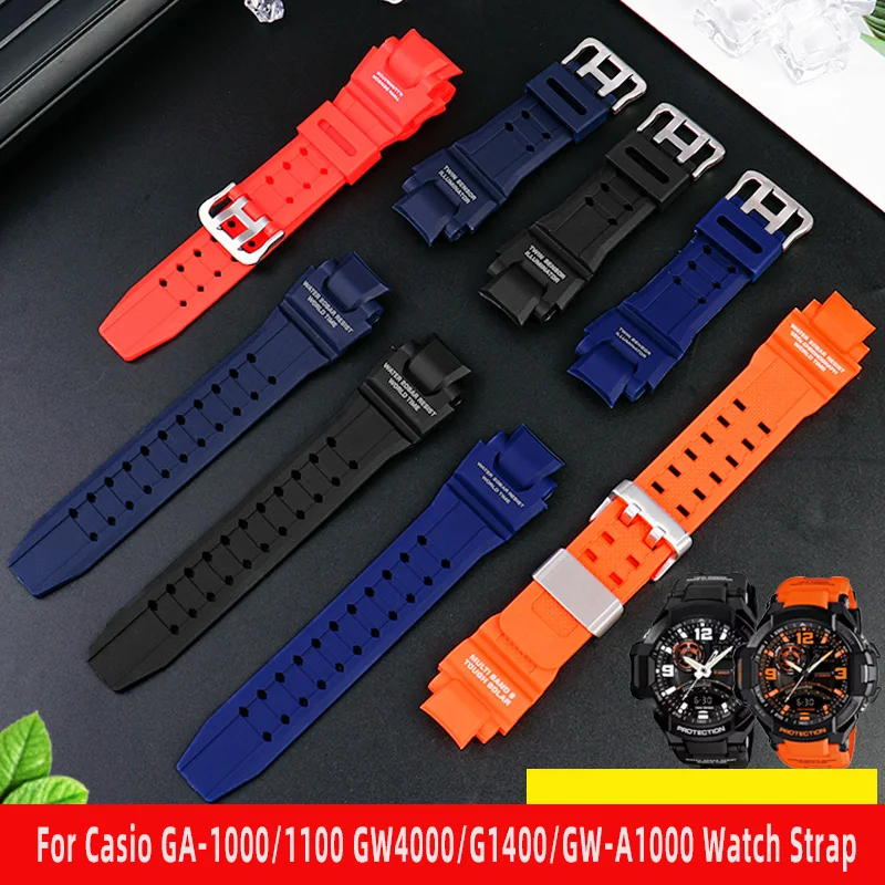 Rubber Watchband For Casio GA-1000/1100 GW4000/G1400/GW-A1000 Watch Strap Male Black Blue Orange Waterproof Silicone Bracelet
