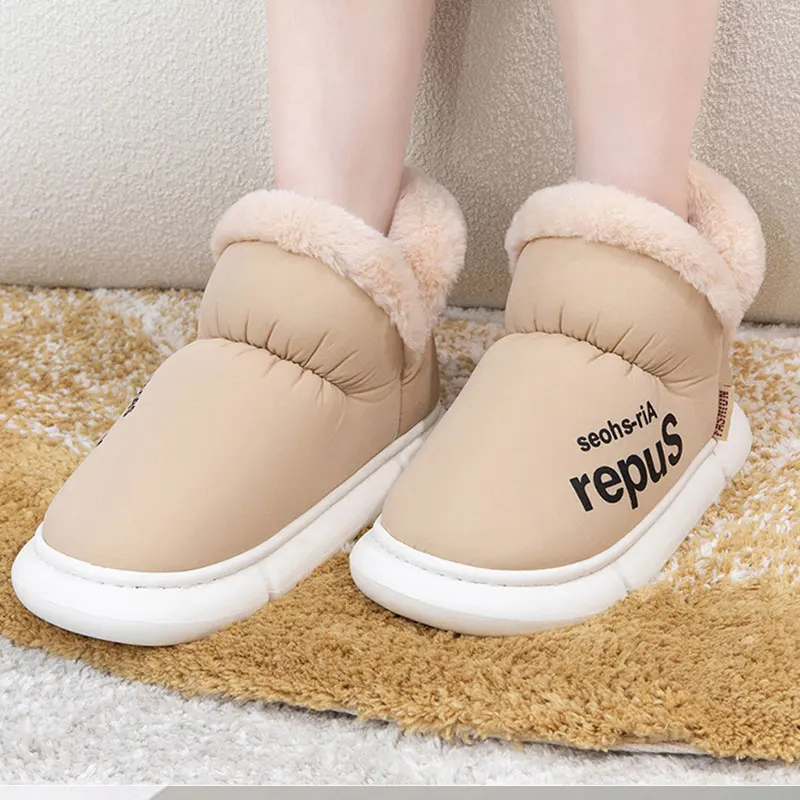 

Shevalues Women Slippers Plush Slippers For Man Fluffy Antiskid Cloud Slippers Thick Flat Sole Footwear Warm Cotton Snow Boots