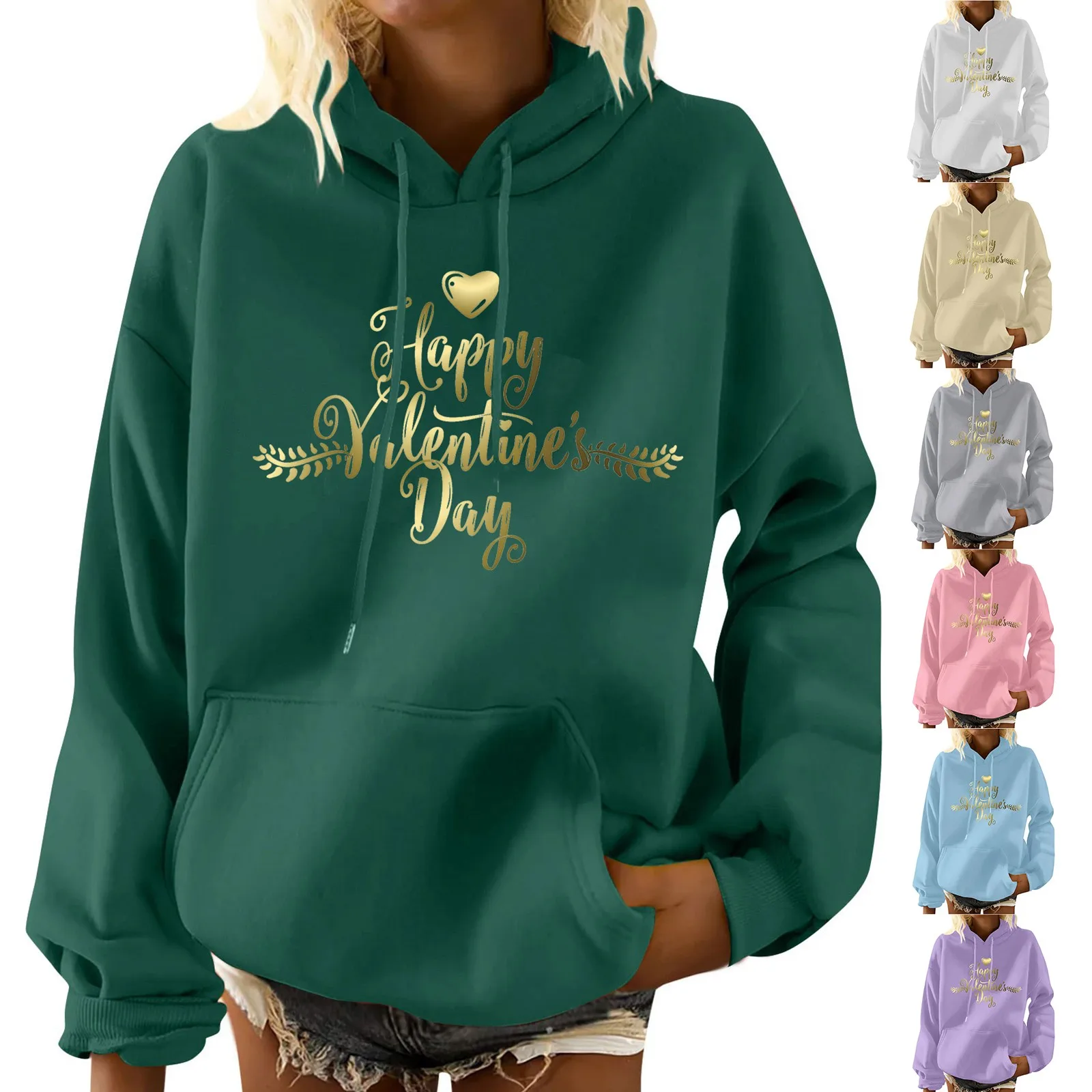 

Women's Valentine's Day Printing Long Sleeve Casual Solid Pullover Sweatshirt Hoodie Thick Blouse Top Round Women's Sweatshirts