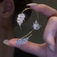 korean leaves feather ear clips without piercing for women sparkling zircon butterfly flower ear cuff clip earring party jewelry