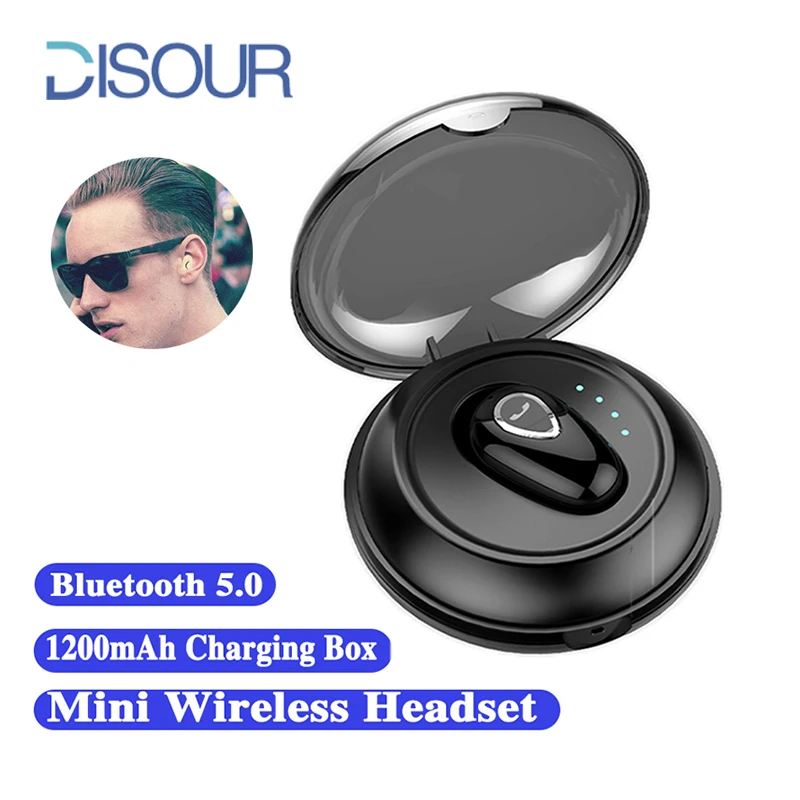

DISOUR Single Ear Bluetooth 5.0 Mini In Ear Music Wireless Earbuds Sports Invisible Earplug Headset Stereo Earphone