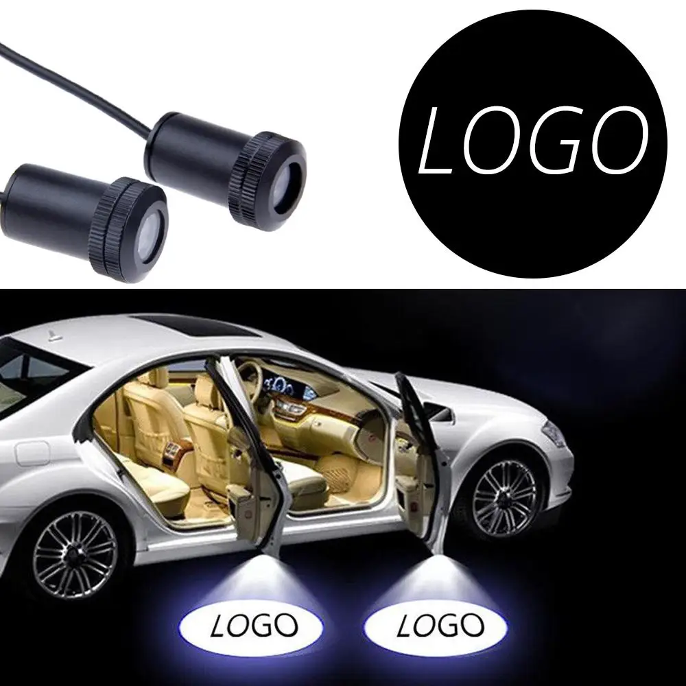 2X Car Door Lights Welcome Logo Lamp Laser Projector Ghost Shadow With Line Light Atmosphere Lamp Custom Logo Ghost Shadow Light