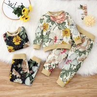 spring autumn girls outfits clothes 2 piece sets flower print long sleeve topslong sleeve boho fashion girls clothing set 1 6y