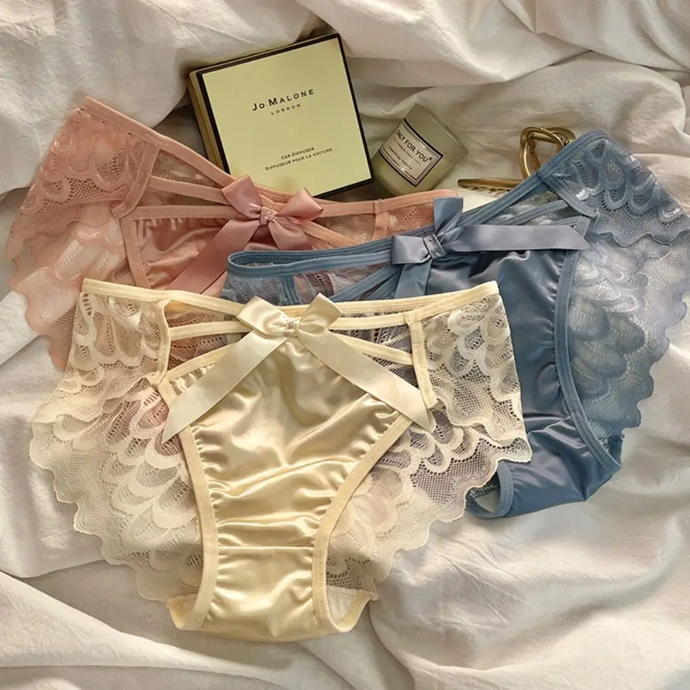 

Cotton Crotch Bow Lace Panties Thin Middle Waist Female Lingerie Lace Briefs Seamless Briefs Sexy Panties Women
