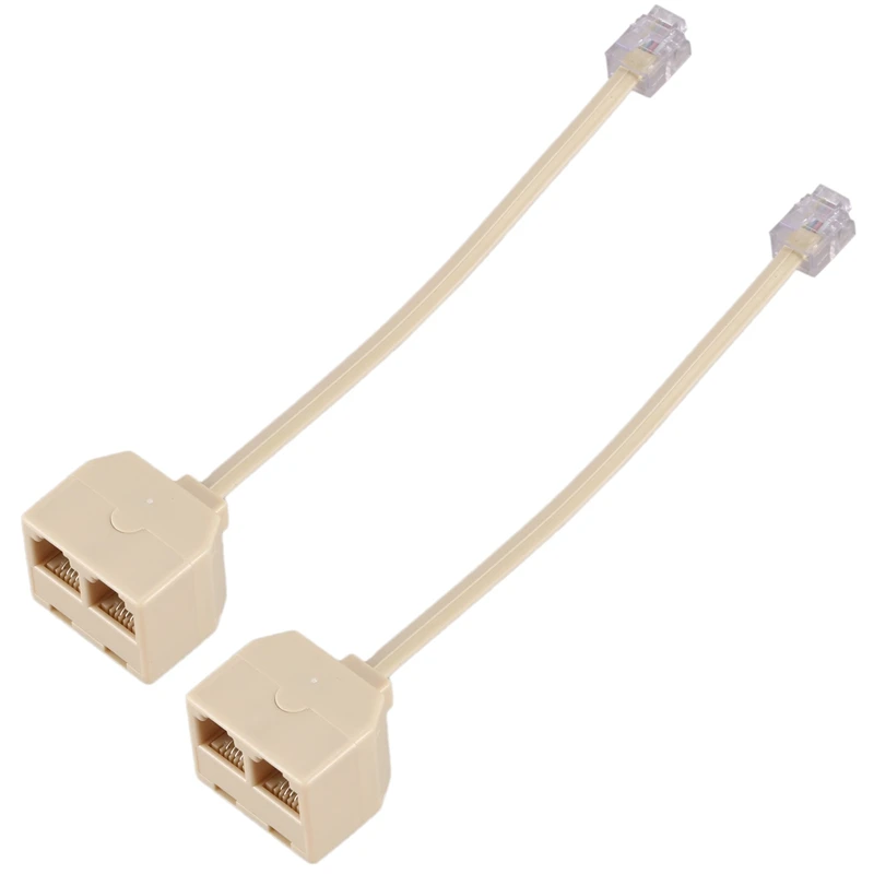 

2X RJ11 6P4C 2 Way Outlet Telephone Jack Line Splitter Adapter Beige