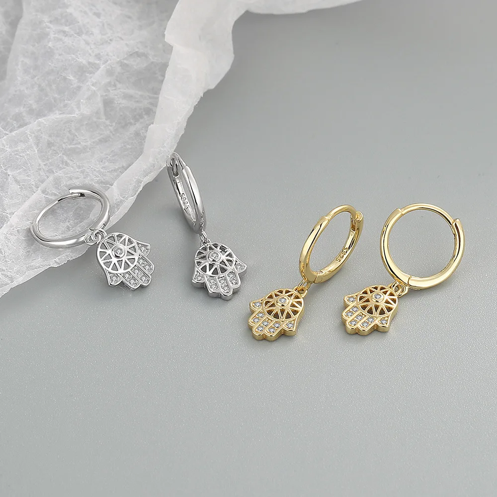 

Женские серебряные серьги-гвоздики Hamsa 2022, модные циркониевые серьги в стиле панк, турецкие индивидуальные украшения, подарок eh1255