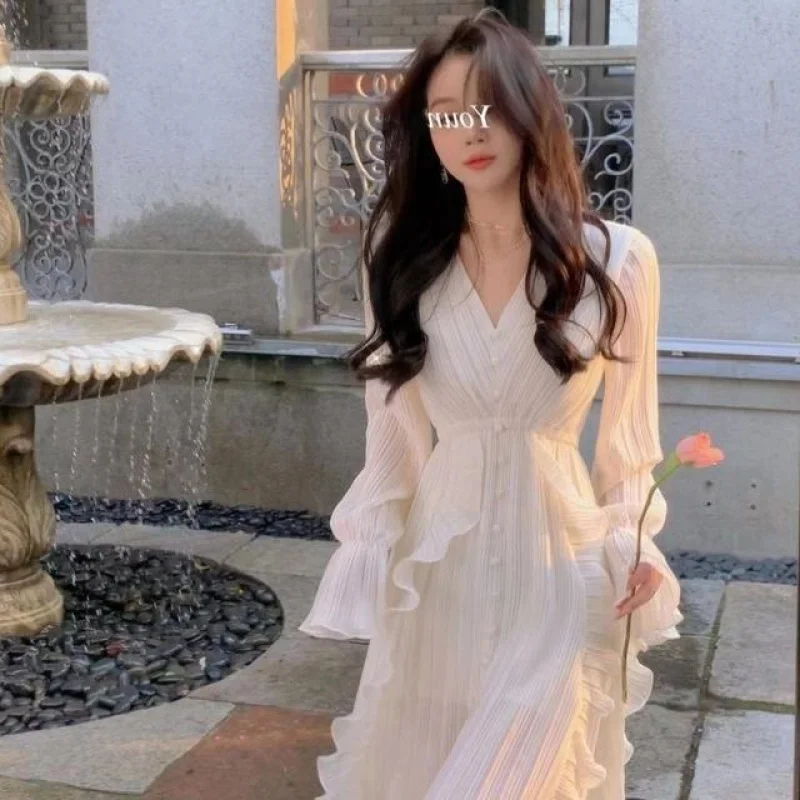 

elegant chiffon dresses for women 2023 summer new court French romantic temperament high-end niche design first love fairy dress