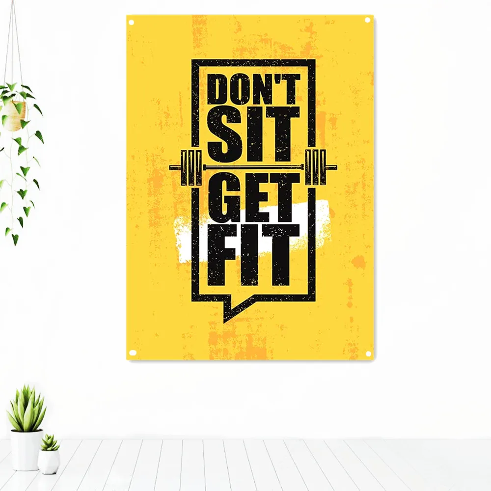 

DON'T SIT GET FIT Sports Fitness Poster Wall Art Exercise Inspirational Tapestry Gym Workout Decorative Banner Flag For Wall