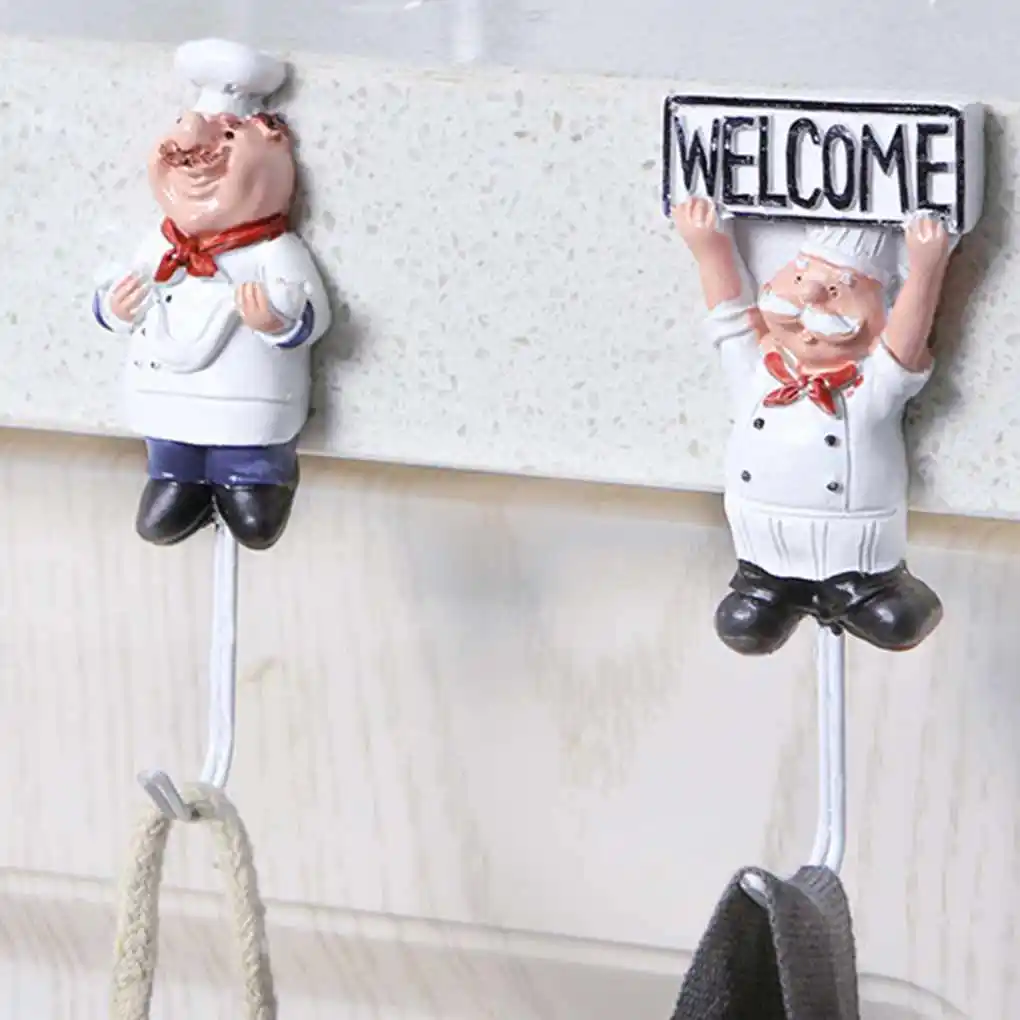 

4pcs Cartoon Chef Stainless Steel Sticky Hook Clothes Coat Hat Hanger Kitchen Bathroom Rustproof Towel Hooks