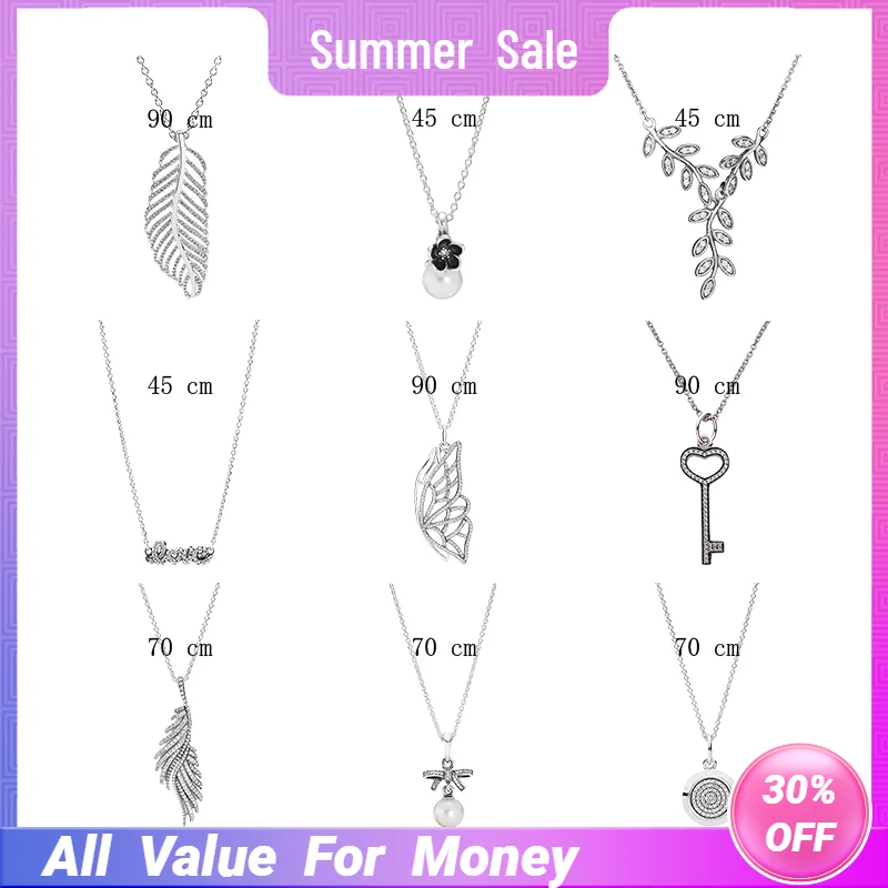 

Колье подвески из стерлингового серебра 925 пробы для женщин, Изящные Ювелирные изделия, перья, цветок, лист, любовь, брелки, звеньевые цепи, о...