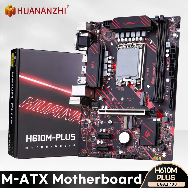 

HUANANZHI H610 M PLUS M-ATX Motherboard Support DDR4 12 13 Gen CPU ( Intel LGA 1700 12100F 12400F 12490F 12600F 12700F 13600F)